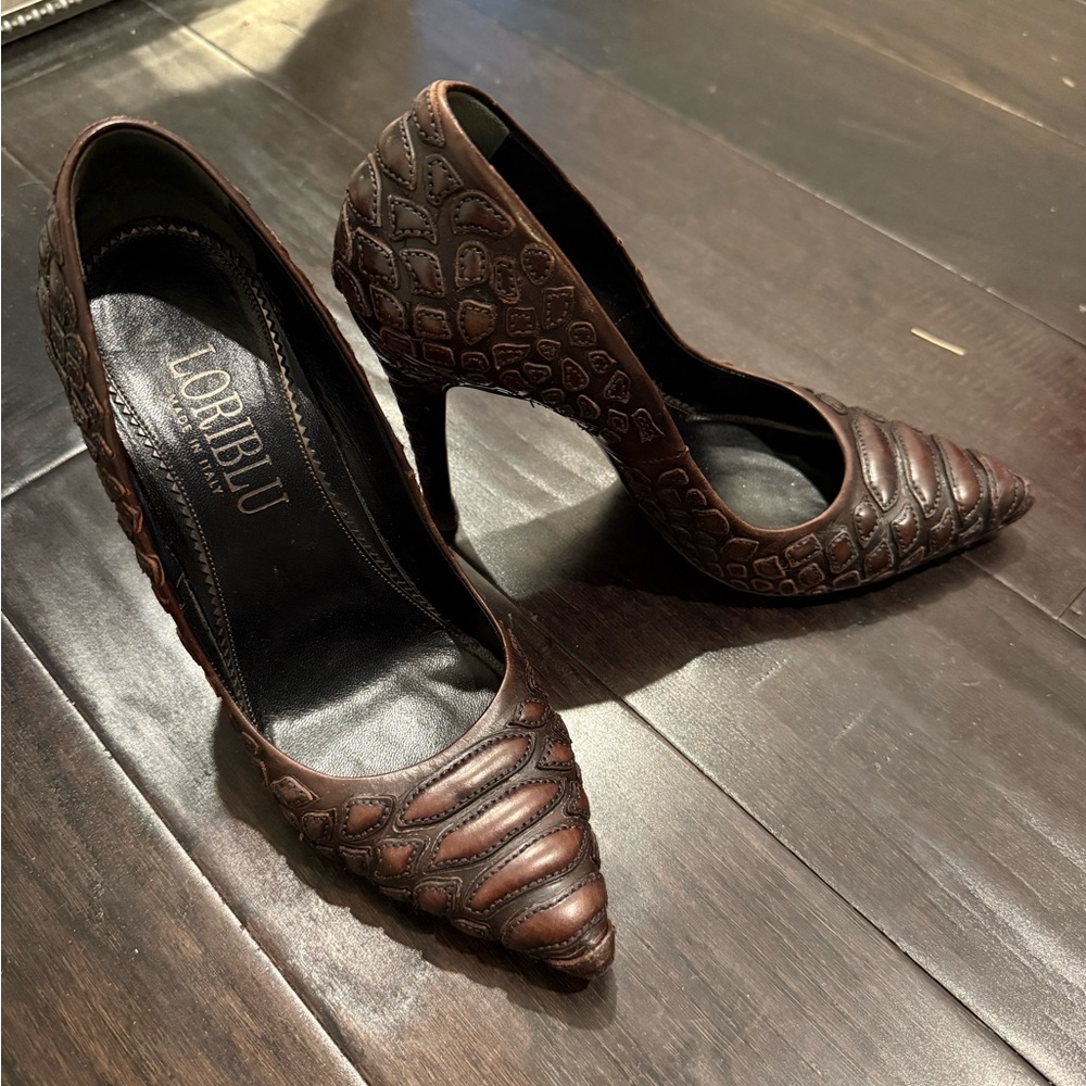 Loriblu Dark Brown Textured Women's Heels